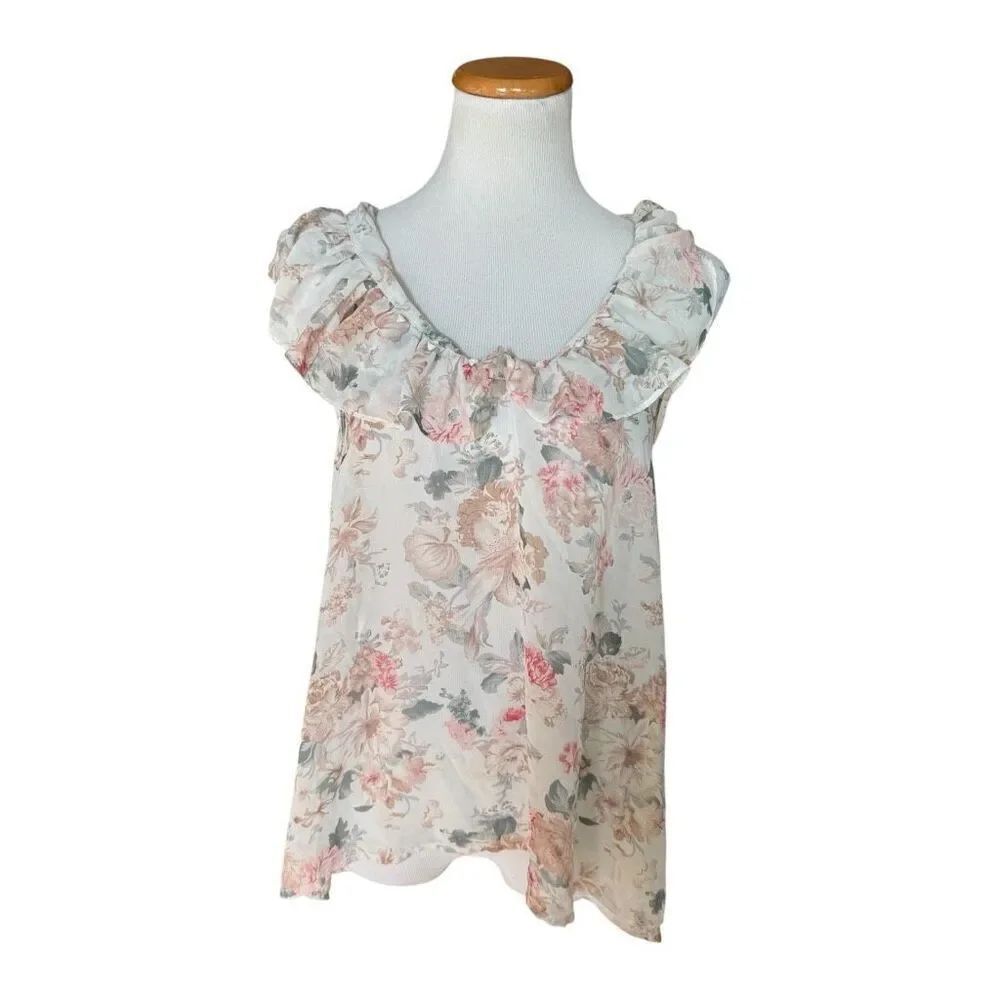 Womens Altard State Floral Ruffle Detail Blouse Top - Sz L